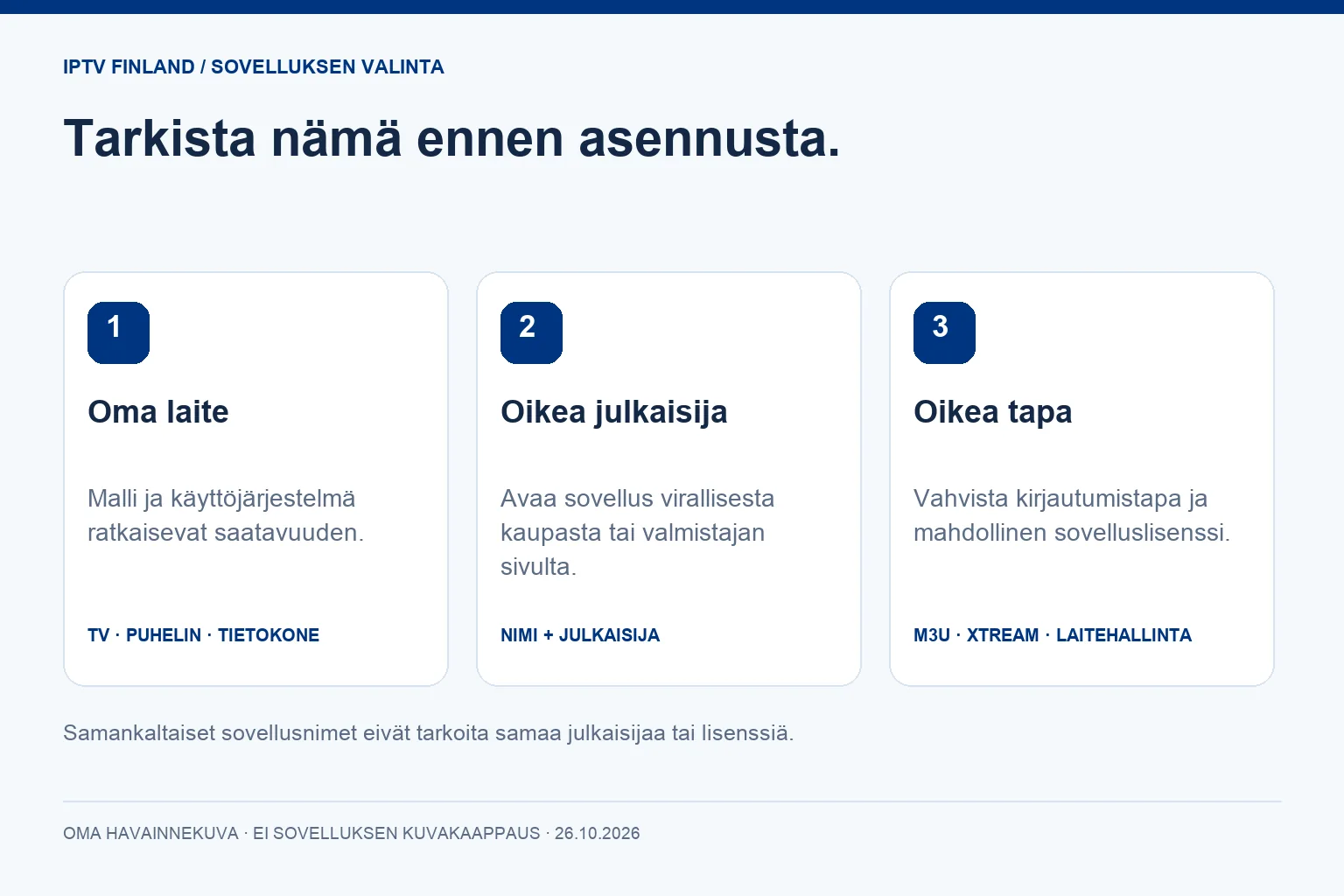 IBO Player Pro-käyttöönoton tarkistus: laite, julkaisija ja kirjautumistapa