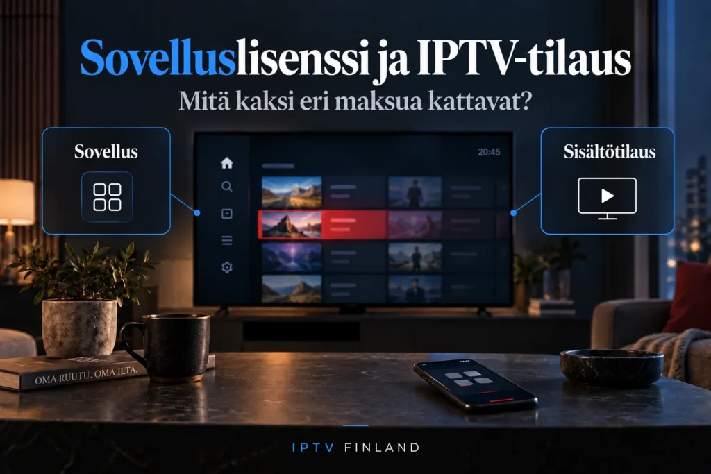 Televisio ja puhelin havainnollistavat sovelluslisenssin sekä sisältötilauksen eroa